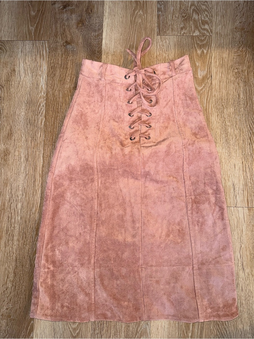 Gianni Bini Rose Pink Suede-Look Lace-Up Pencil Skirt